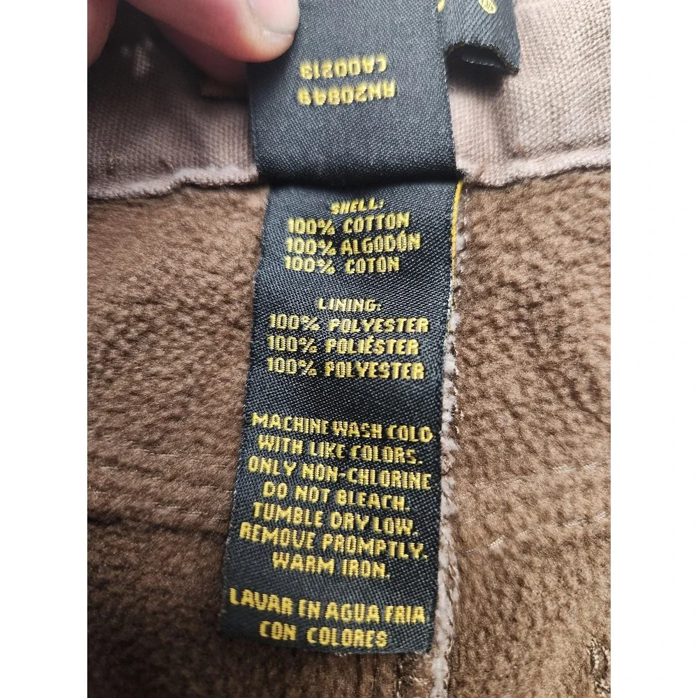 Stanley Pants Mens 34x30 Brown Fleece Lined Canvas Carpenter Insulated Workwear - Picture 3 of 13